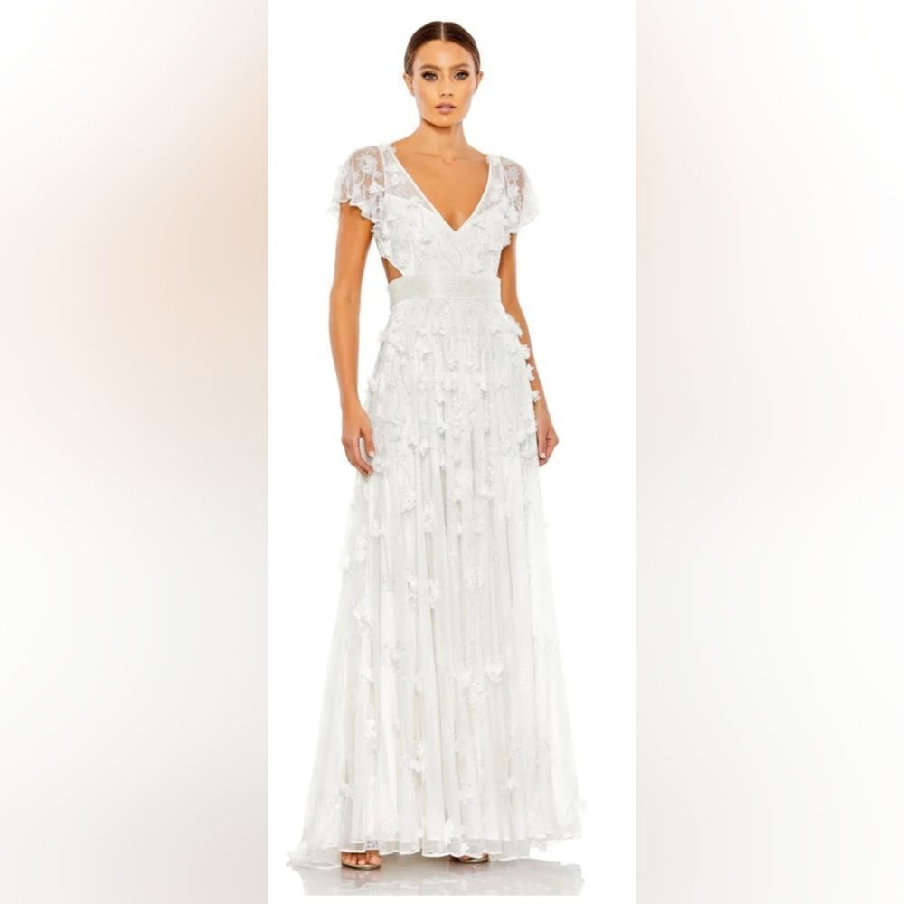 Mac Duggal 70275 Embellished Lace Up Flowy Gown Nwot Size 2 White